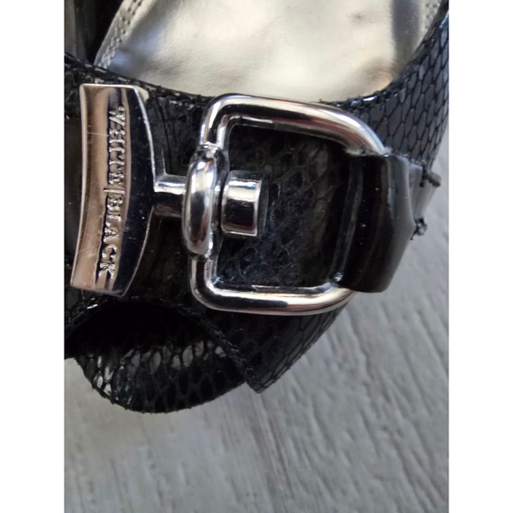 White House Black Market Size 8 Carrie Ann Peeptoe Heel Black Silver Buckle Pump - Picture 4 of 5